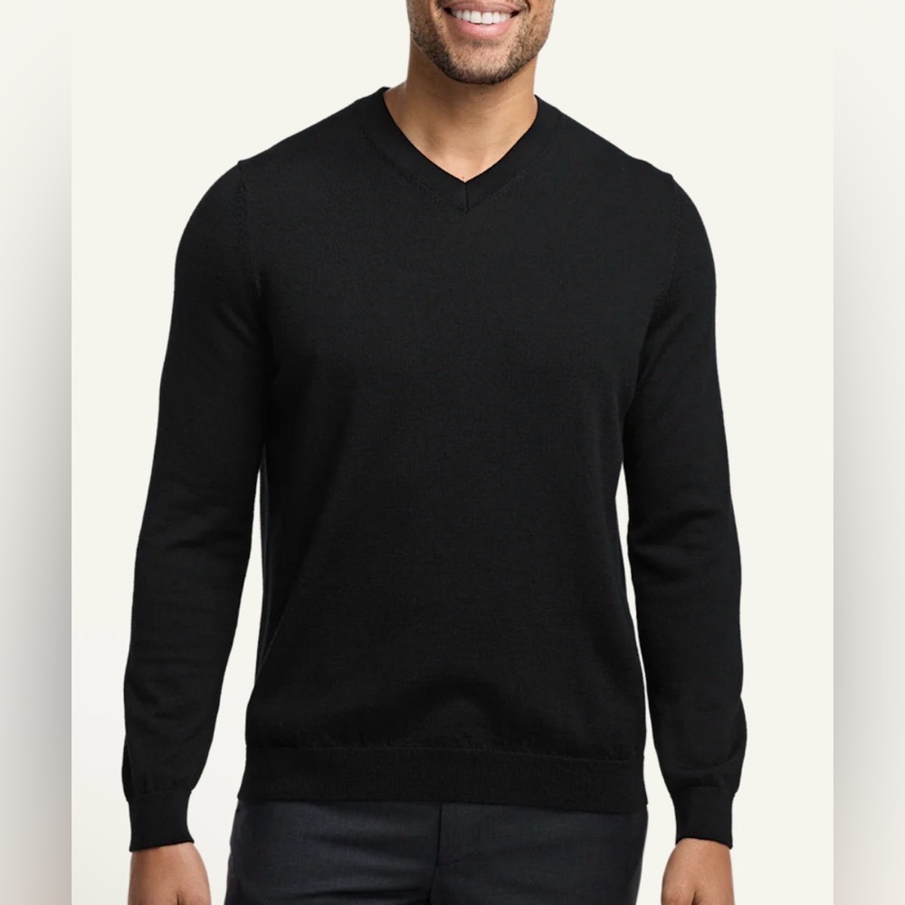 NEW PAUL FREDRICK Men‎ Medium Black V-neck Sweater 100% Supima Cotton